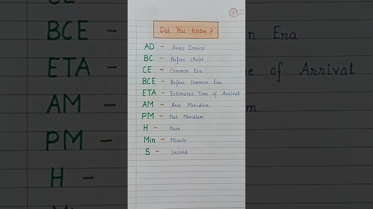 Full Form AD/BC/CE/BCE/ETA/AM/PM/H/Min/S 