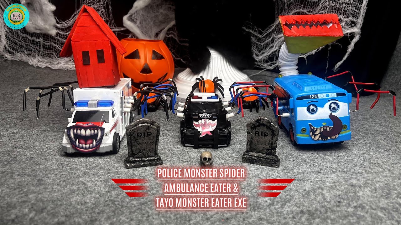Upgrade Bus Tayo Monster Eater Long legs Spider, Ambulance With House Head, Police Car Monster Eater