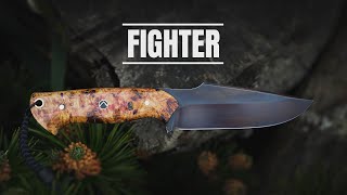 Knife Making - FIGHTER w/ BLACK BLADE and Stabilized Wood Handle