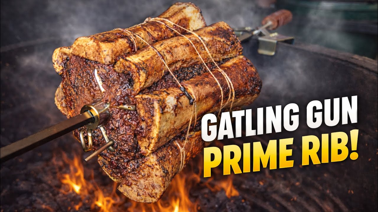 Жареные ребрышки в стиле «Пулемет Гатлинга» на вертеле Big Green Egg 🔥