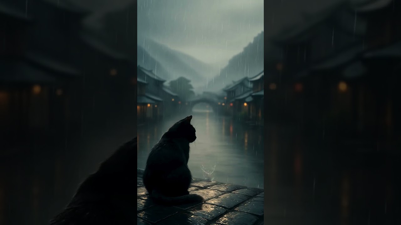Rooftop Cat Watching the Rain – Cozy Rainy Morning