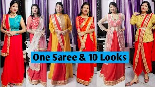 एक साड़ी को स्टाइल करने के 10 तरीके|How to Style Saree in Traditional/Fusion look|One Saree 10 Looks