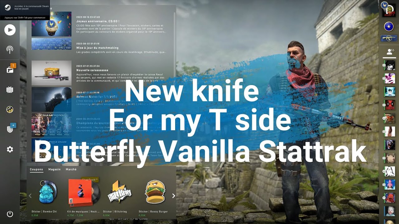 CS:GO - New knife for my T side (Butterfly Vanilla StatTrak) - YouTube