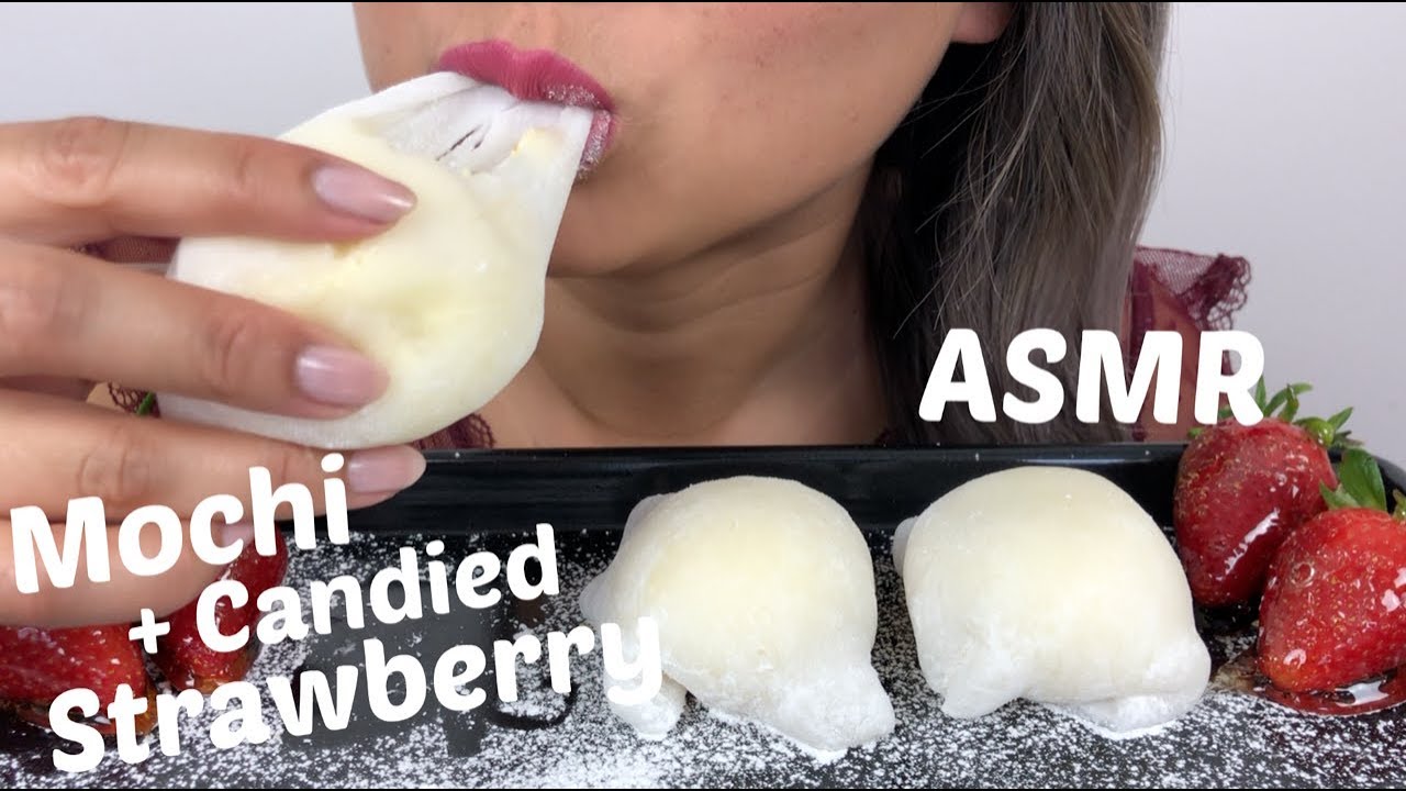 Giant Mochi & Candied Strawberry | ASMR *NO TALKING Cracking Sounds | N.E Lets Eat