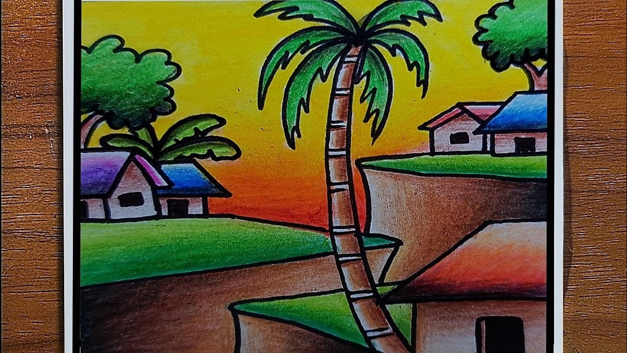 "How to Draw a Beautiful Village Scene Step by Step" - YouTube