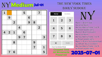 The New York Times Daily Sudoku 2025-07-01 Medium