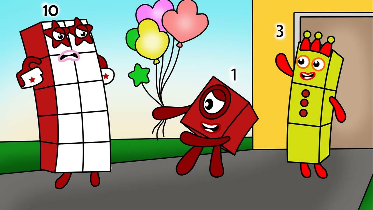 NB 10 Jealous NB 1 has a balloon - Numberblocks Fanmade Coloring Story