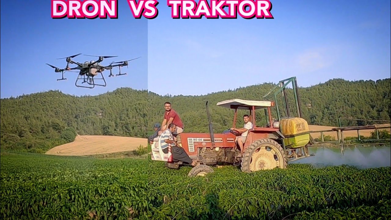 KAPYA BİBER İLAÇLAMA DRON TRAKTÖRE KARŞI VE BİBERE TEL ÇEKME