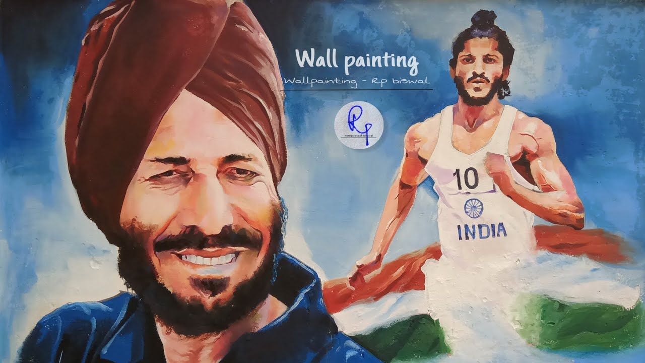 Independence day special, Wallpainting  Milkha Singh portrait - ( Rp biswal).