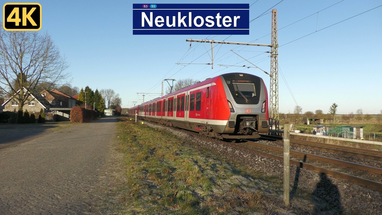 Bahnverkehr in Neukloster(Kr Stade) mit Br 249, Br 246 + Dostos, Hamburger S-Bahn und Güterzügen