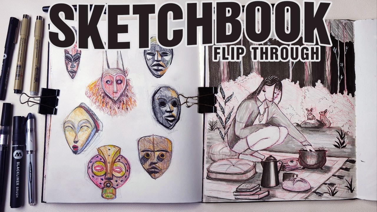 One Side Sketchbook Flip Through | Pen and Ink (No Talking) - YouTube