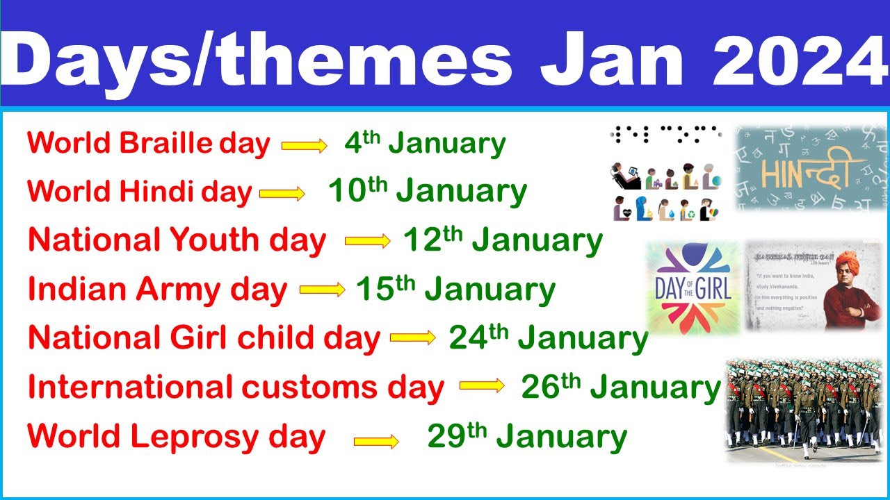 Important days  themes 2024 January 2024  days of january 2024 days and themes 2024