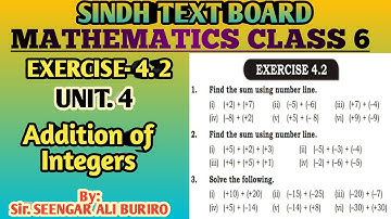 Addition of integers | Sum up integers on number line | Exercise 4.2 Math class 6 | Plus of integers