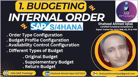 1. Internal Order & Budgeting in SAP CO| Budget Profile Configuration in Internal Order SAP S4 HANA