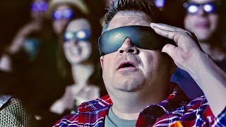 In a 3D movie theater, he accidentally uses 2D glasses and reveals a shocking truth