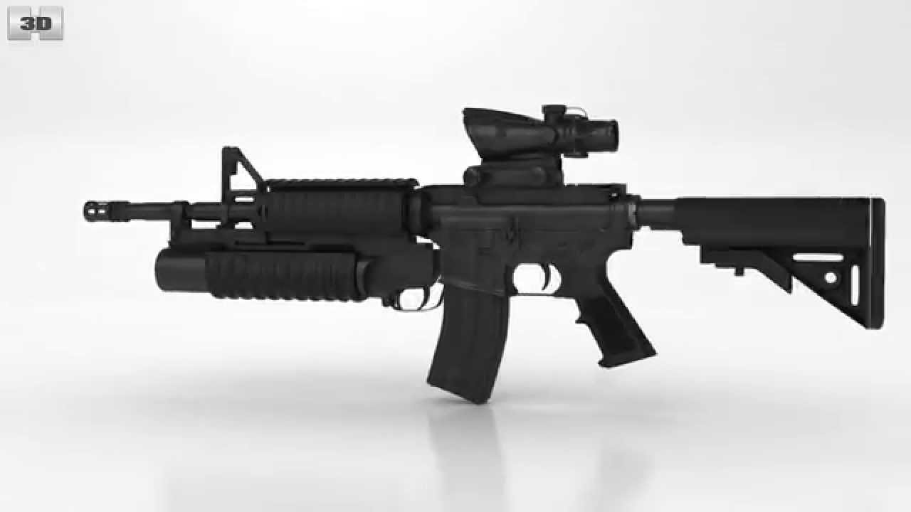 콜트 M4A1과 M203 유탄발사기 3D 모델 - 다운로드 돌격소총 on 3DModels.org, image size:1280x720
