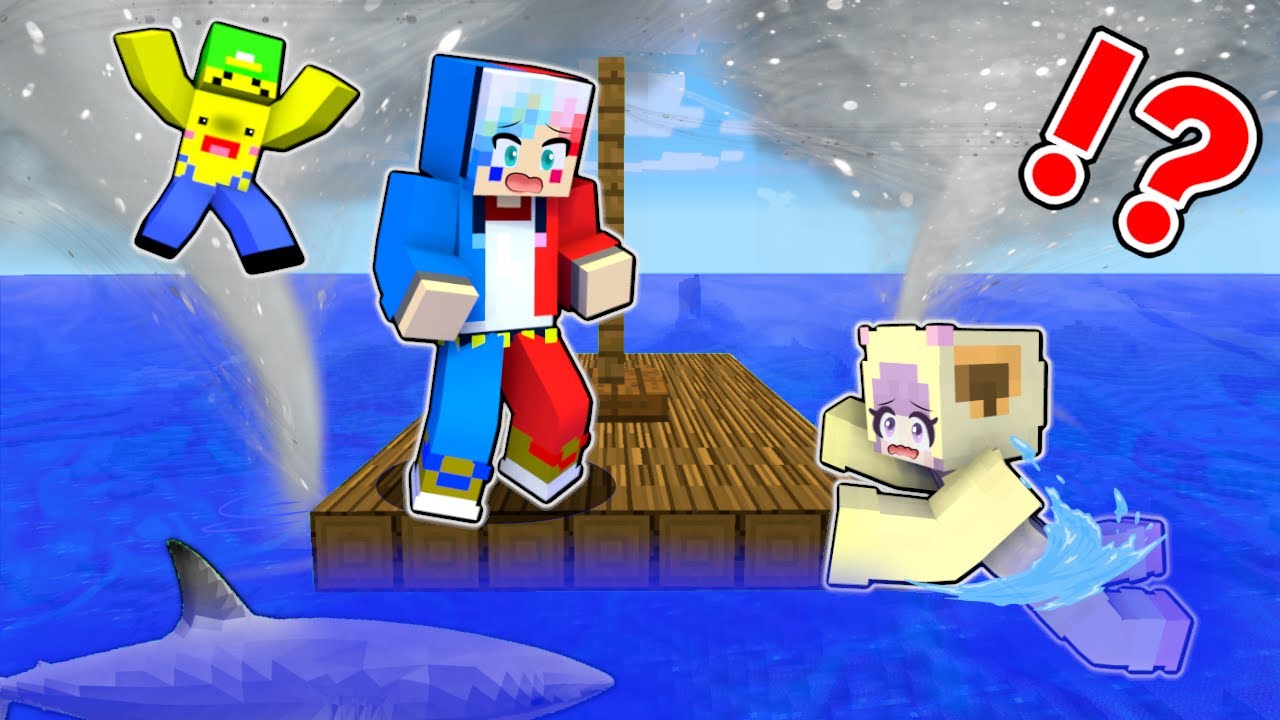 Survive a giant tornado🌪] Minecraft: Living on a raft for 24