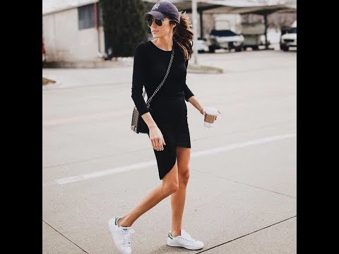 Sporty casual women fashion for street style with sneakers 