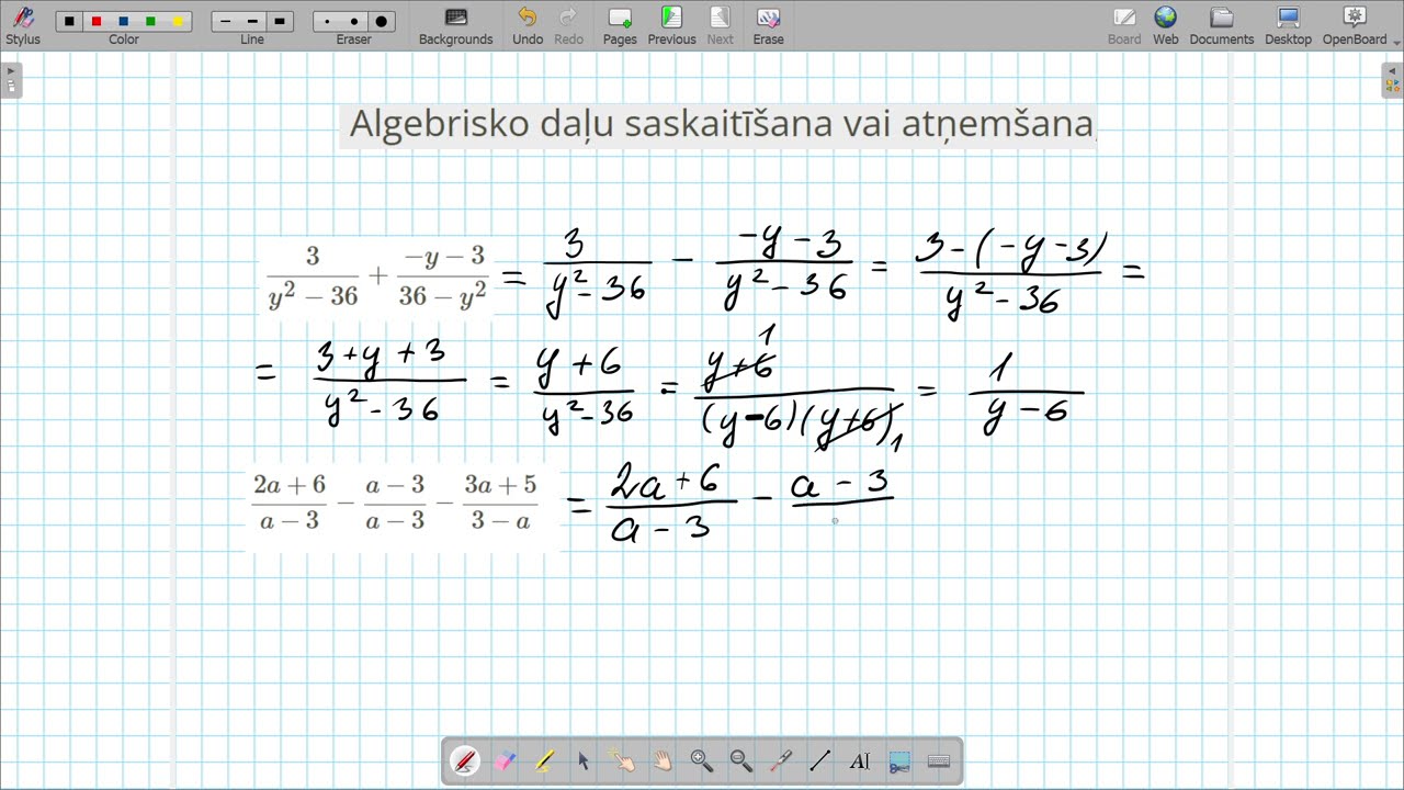 Algebrisko daļu saskaitīšana un atņemšana