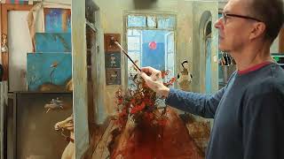 картинка: Интерьер. Весь поэтапный процесс работы масляными красками на холсте. Часть 2