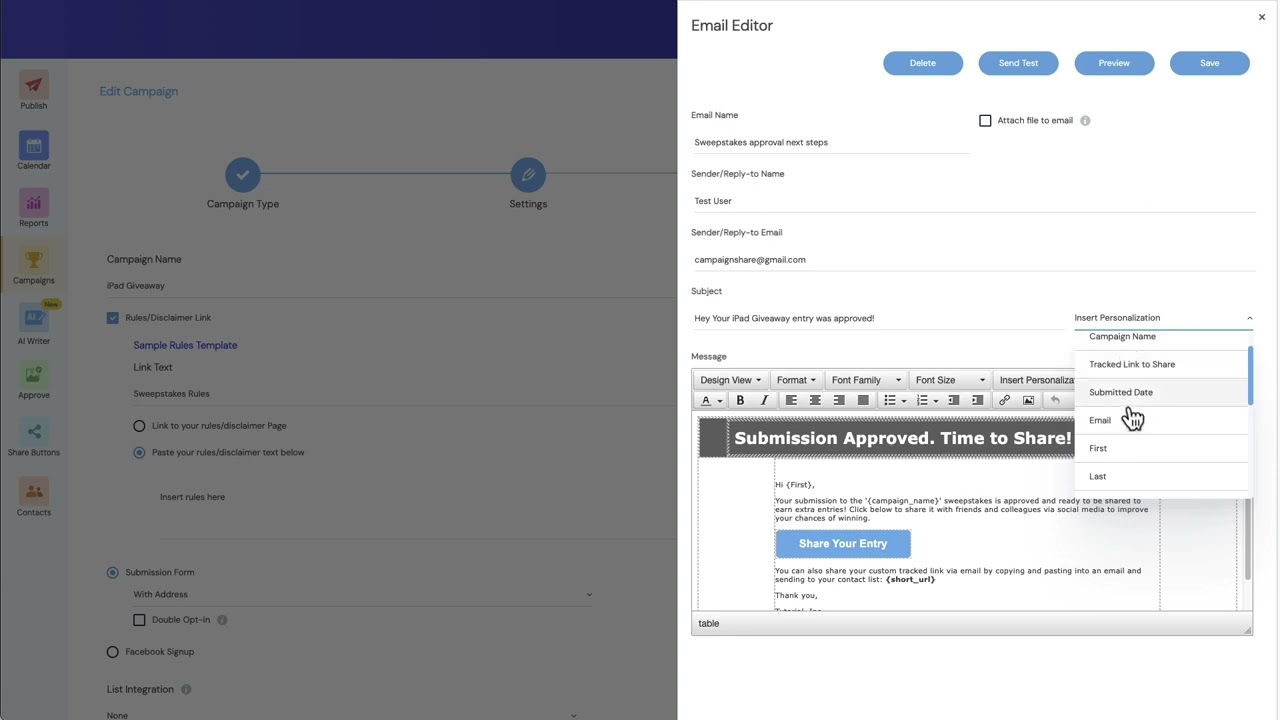 Personalize the email notifications for your campaign