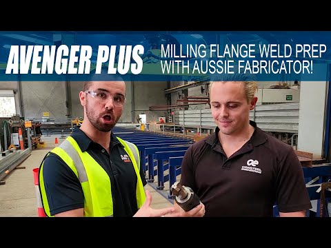 Milling weld prep on beam flanges with Avenger PLUS CNC multifunction machine at Coasteel Australia