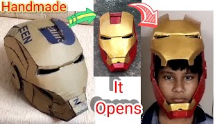 How to make cardboard Iron Man helmet with opening system || wonders craft (it opens)