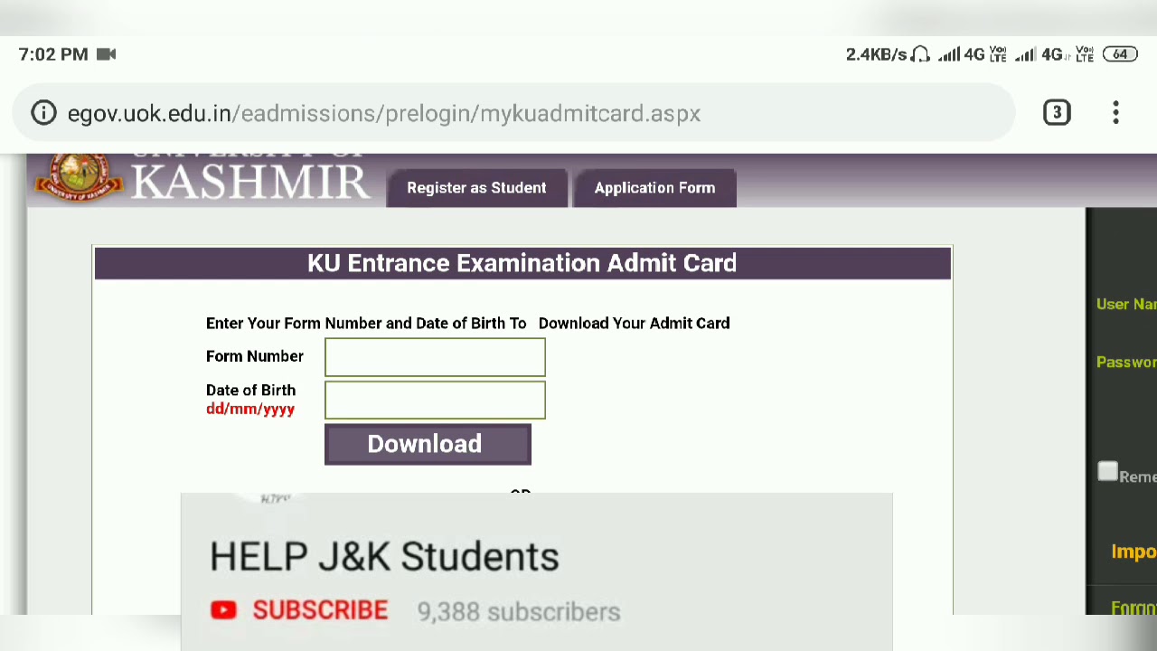 download-kashmir-university-pg-entrance-test-admit-card-youtube