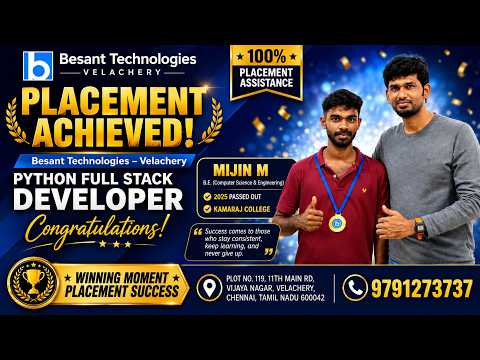 🔥 2025 PassedOut to Python Developer | Mijin Placement Success 🚀 Besant Velachery