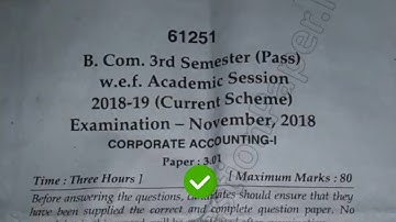 Mdu BCom Pass 3rd Sem Corporate Accounting Question Paper #MduQuestionPaper
