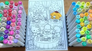 ASMR Art: Cute Sanrio Characters Restaurant Scene Coloring 🍔 ASMR CALM RELAXING 🌸😇