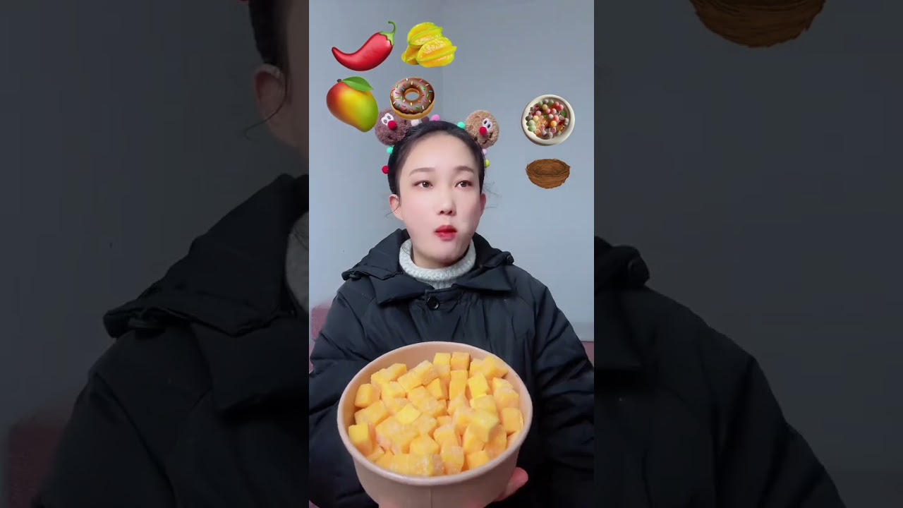 The challenge of eating emoticon pack with gourmet girl 