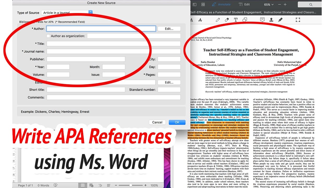 How to write APA citation and references using Ms. Word