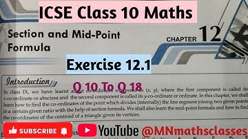 ICSE Class 10 Maths Chapter 12 Section And Mid Point Formula|| Ex 12.1 ( Q 10  To Q 18 )