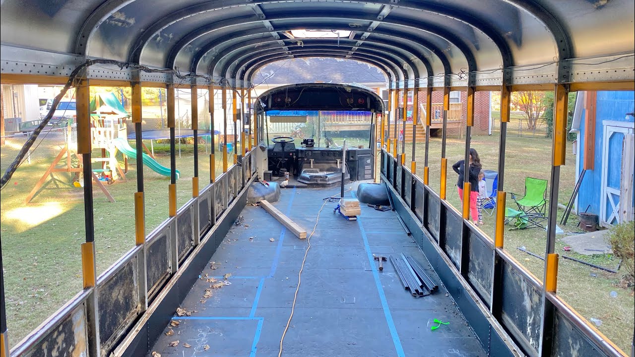 School Bus Conversion Episode 6 - Roof transition and floor plan UPDATE ...