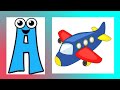 How to write the letter A, Draw A for airplane,kids learn tv