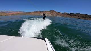 mom wake surfing 2020 with Hawkins