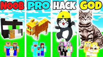 Minecraft: FAMILY CAT HOUSE BUILD CHALLENGE - NOOB vs PRO vs HACKER vs GOD in Minecraft