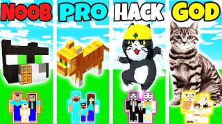 Minecraft: FAMILY CAT HOUSE BUILD CHALLENGE - NOOB vs PRO vs HACKER vs GOD in Minecraft