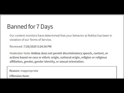 I Got Banned For 7 Days On Roblox The Reason Is Stupid Youtube - roblox account banned screen 2020