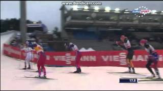 Marit Bjoergen wins the Free Style World Cup Sprint in Lahti FINLAND 2015