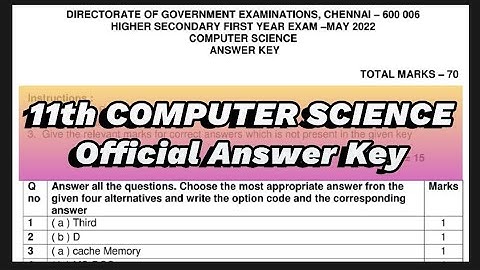 11th Computer Science Official Answer Key | Public Exam | Tamilnadu 2022 |