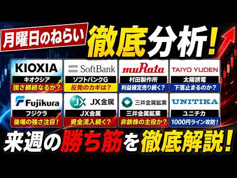 【月曜日のねらい】キオクシア・ソフトバンクG・村田製作所・太陽誘電・フジクラ・JX金属・三井金属・ユニチカを徹底分析！