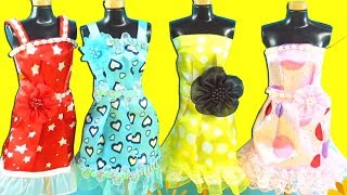10 Cents Barbie Party Dress - Barbie Dress Up Video - DIY Decorate Barbie's Dress
