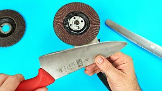How to sharpen knives with a grinder to a razor. An easy way to sharpen a knife in a minute