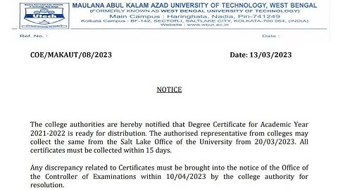 MAKAUT New Notice Certificate & Grade Card Distribution