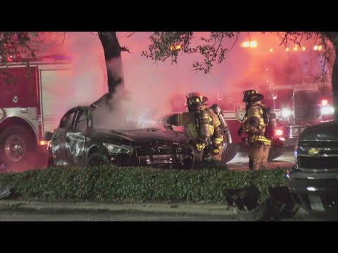 Police chase ends in fiery crash in west Houston, HPD says - YouTube