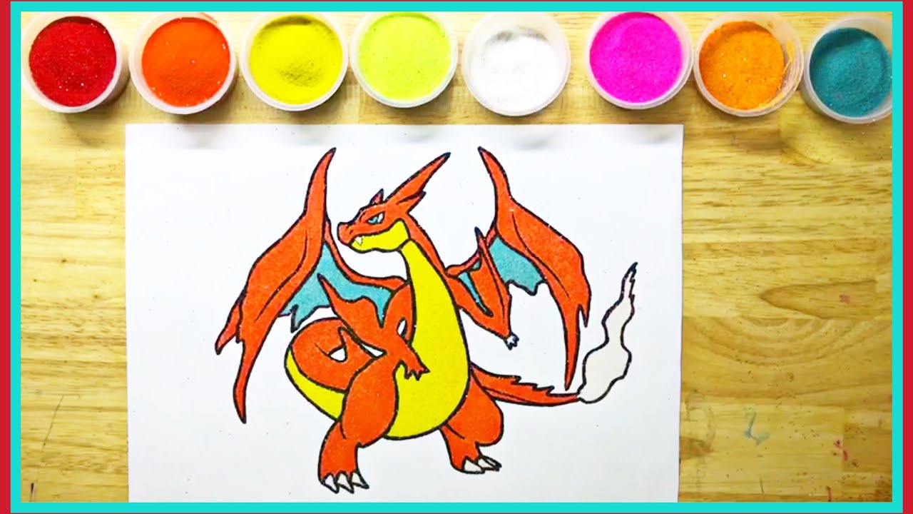 Bống Bống TV  Bé Bống vẽ và tô màu Pokemon Lizardon Mega X  YouTube