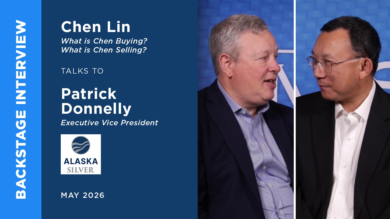 Patrick Donnelly of Alaska Silver Corp. talks to Chen Lin at the May Metals Investor Forum