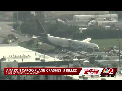 5 dead after Amazon cargo aircraft overruns runway in Miami, striking multiple vehicles